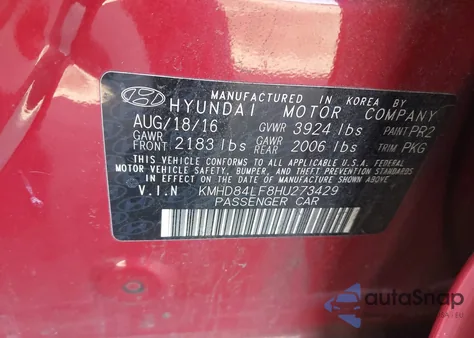 2017 Hyundai Elantra Se from USA, damaged, VIN KMHD84LF8HU273429